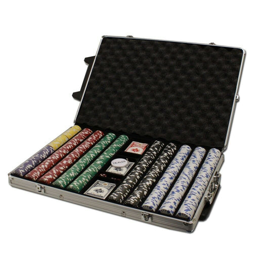 1000 Diamond Suited Poker Chip Set with Rolling Aluminum Case
