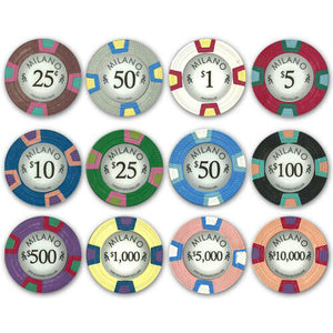 1000 Milano Clay Poker Chip Set with Acrylic Case