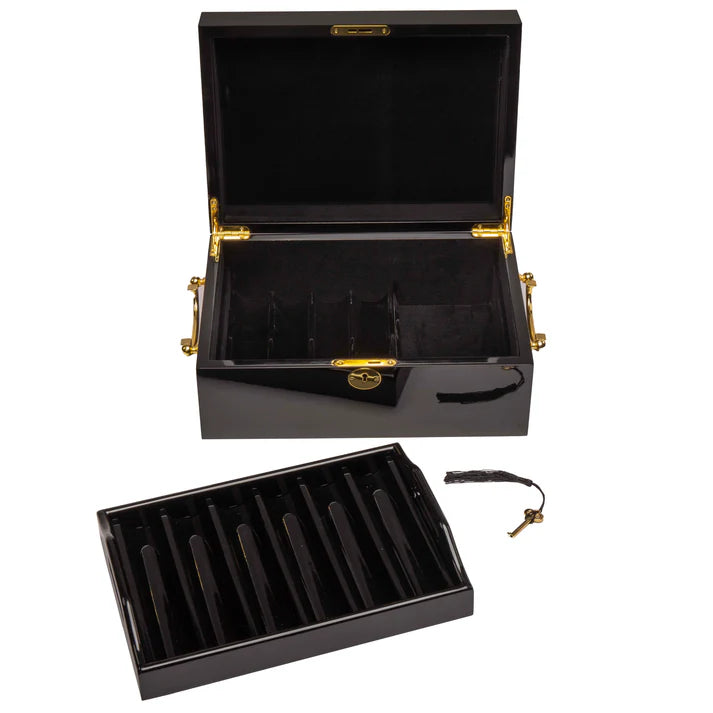 500 Count Black Mahogany Wooden Poker Chip Case