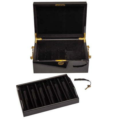 500 Count Black Mahogany Wooden Poker Chip Case