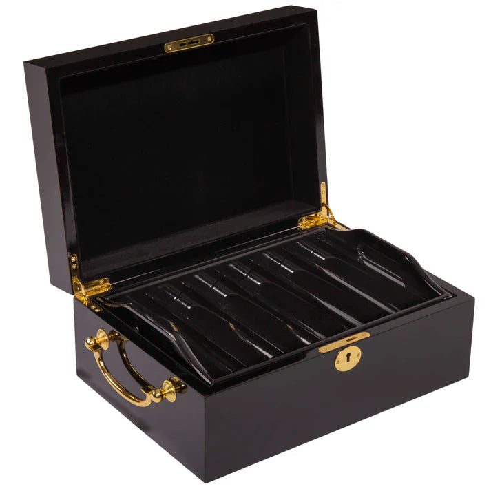 500 Count Black Mahogany Wooden Poker Chip Case