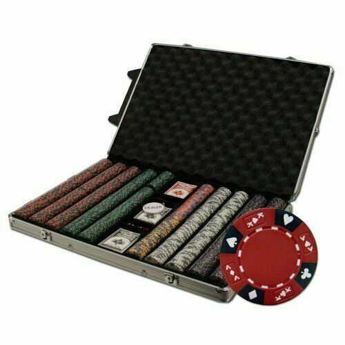1000 Ace King Suited Poker Chip Set with Rolling  Aluminum Case