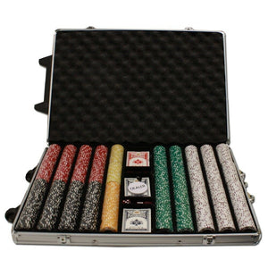 1000 Coin Inlay Poker Chip Set with Rolling Aluminum Case