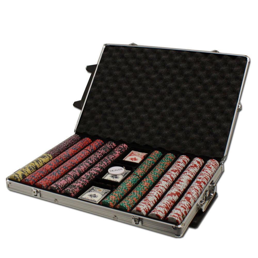 1000 Crown & Dice Poker Chip Set with Rolling Aluminum Case