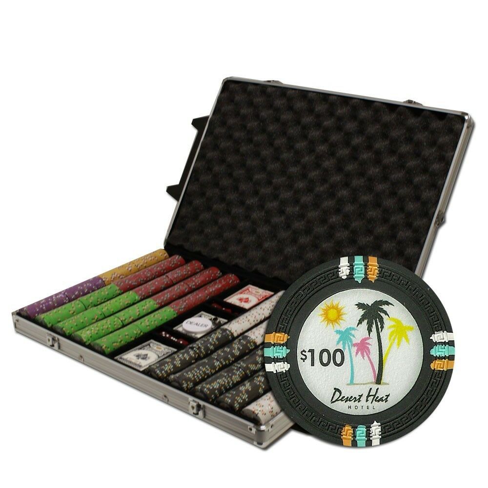 1000 Desert Heat Poker Chip Set with Rolling Aluminum Case