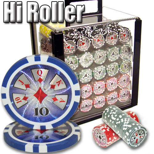 1000 High Roller Poker Chip Set with Acrylic Case