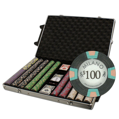 1000 Milano Clay Poker Chip Set with Rolling Aluminum Case