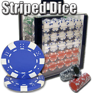 1000 Striped Dice Poker Chip Set with Acrylic Case