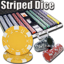 Load image into Gallery viewer, 1000 Striped Dice Poker Chip Set with Aluminum Case
