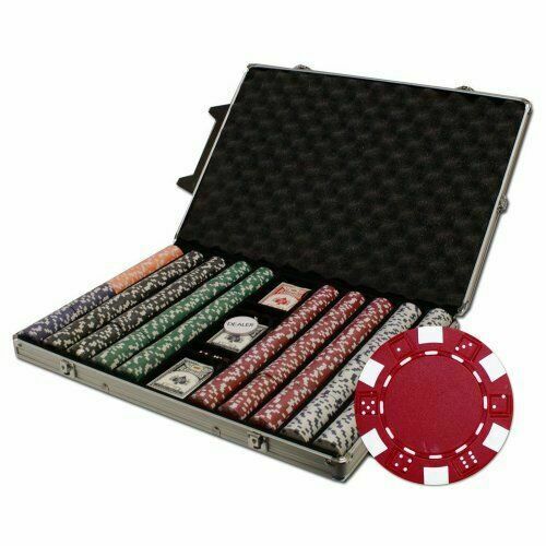 1000 Striped Dice Poker Chip Set with Rolling Aluminum Case