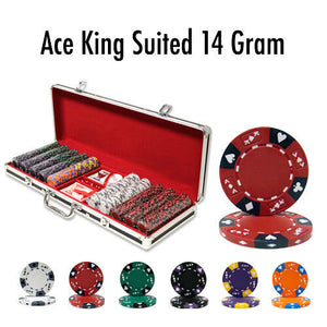 500 Ace King Suited Poker Chip Set with Black Aluminum Case