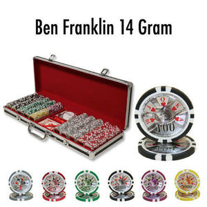 500 Ben Franklin Poker Chip Set with Black Aluminum Case