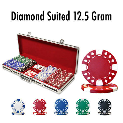 500 Diamond Suited Poker Chip Set with Black Aluminum Case