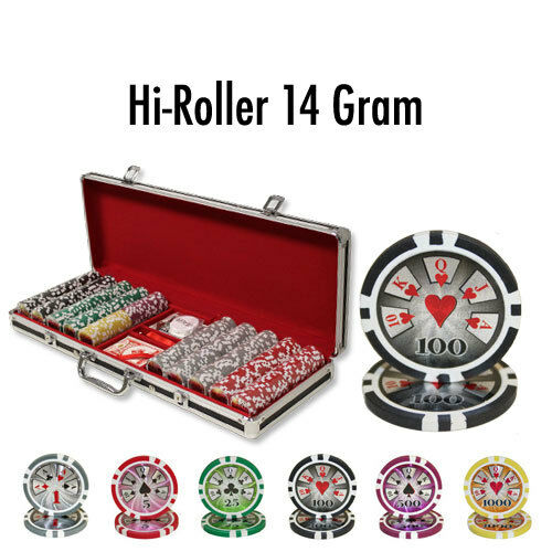 500 High Roller Poker Chip Set with Black Aluminum Case