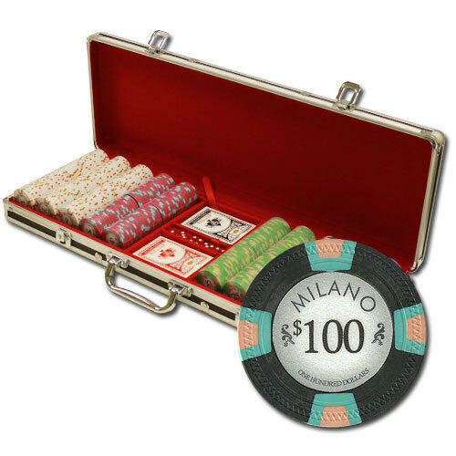 500 Milano Clay Poker Chip Set with Black Aluminum Case