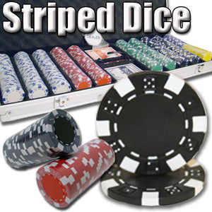500 Striped Dice Poker Chip Set with Aluminum Case