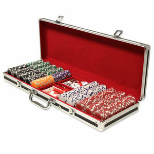 500 Striped Dice Poker Chip Set with Black Aluminum Case
