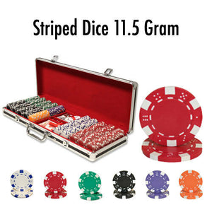 500 Striped Dice Poker Chip Set with Black Aluminum Case