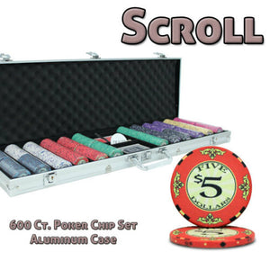 600 Scroll Ceramic Poker Chip Set with Aluminum Case