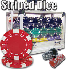 Load image into Gallery viewer, 600 Striped Dice Poker Chip Set with Acrylic Case
