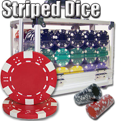 600 Striped Dice Poker Chip Set with Acrylic Case