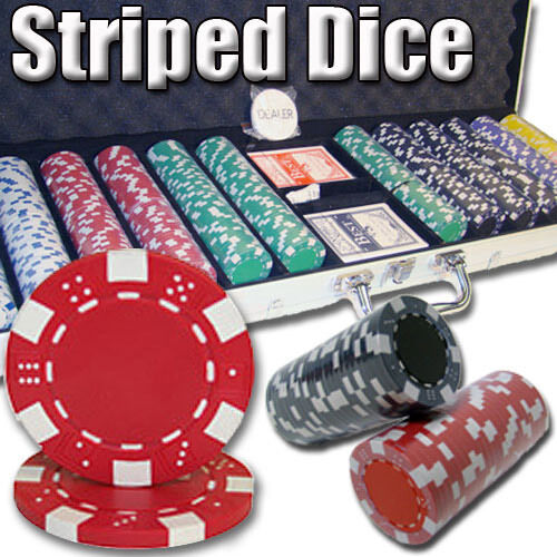 600 Striped Dice Poker Chip Set with Aluminum Case
