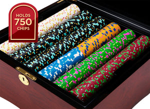 750 Count Glossy Wooden Mahogany Poker Chip Case