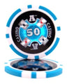 Light blue $50 Ace Casino poker chip